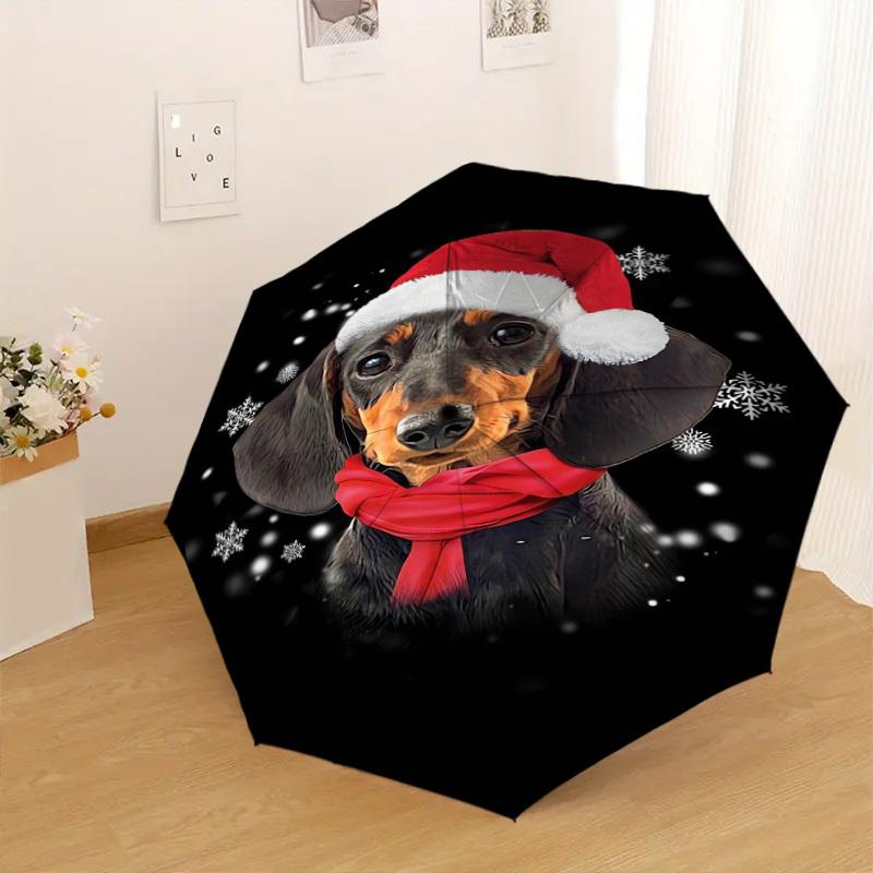 1PC Santa hat, snowflakes Pattern Small Travel Automatic Folding Umbrella, Compact Windproof Umbrella, Automatic Open/Close ,Gift-091560
