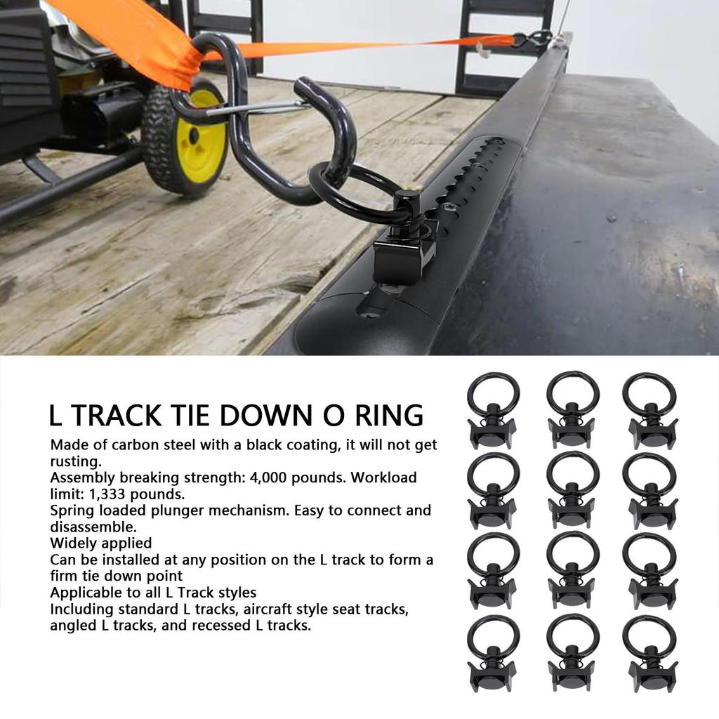 L Track Single Stud Fitting with Round Ring L Track Tie Down  Ring 4000 Lbs Spring Loaded for Truck Bed Trailer Cargo Control