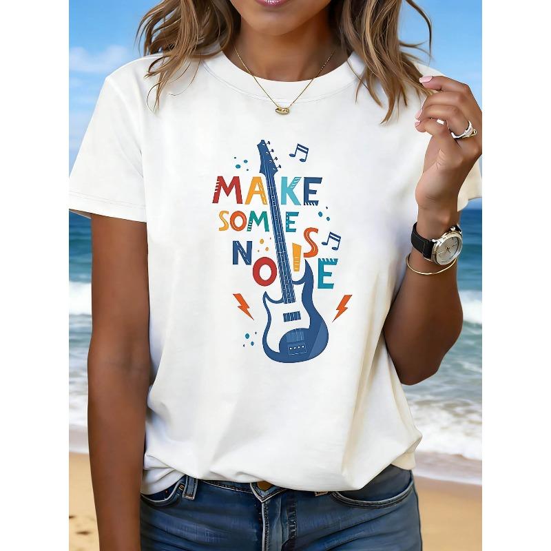 

Women s Plus Size T-Shirt - Short Sleeve Crew Neck Casual Top with Music Festival Outfits, Suitable for Concerts, Daily Wear & Theme Parties S белый