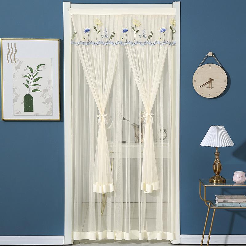 Lace Door Curtain: Anti-Mosquito, Insect-Resistant, Light-Filtering Mesh Partition for Bedroom & Kitchen, No-Punch Installation