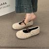 French flat-bottomed fairy wind 2025 round head pearl word with fluffy shoes women wear autumn and winter new cotton ladyshoes