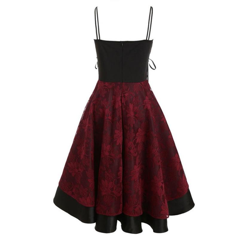 Damen Vintage Gotisches Spitze Abschlussballkleid Spaghettiträger Herz Ausschnitt Korsett Schnürung Hoher Niedriger Saum Ausgestellt A-Linie Abendparty Cocktail Formelles Kleid