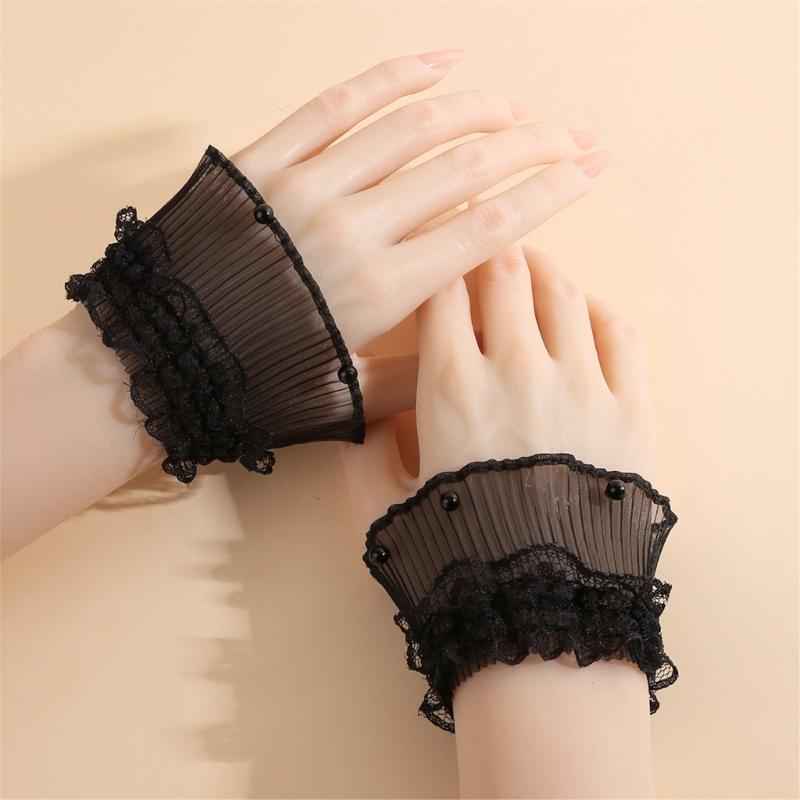 Ruffle Lace Trim Arm Covers Wrist Cuffs Sleeves For Women Dress Outfit Enhancer Sheer Armband Daily Wear Accessory