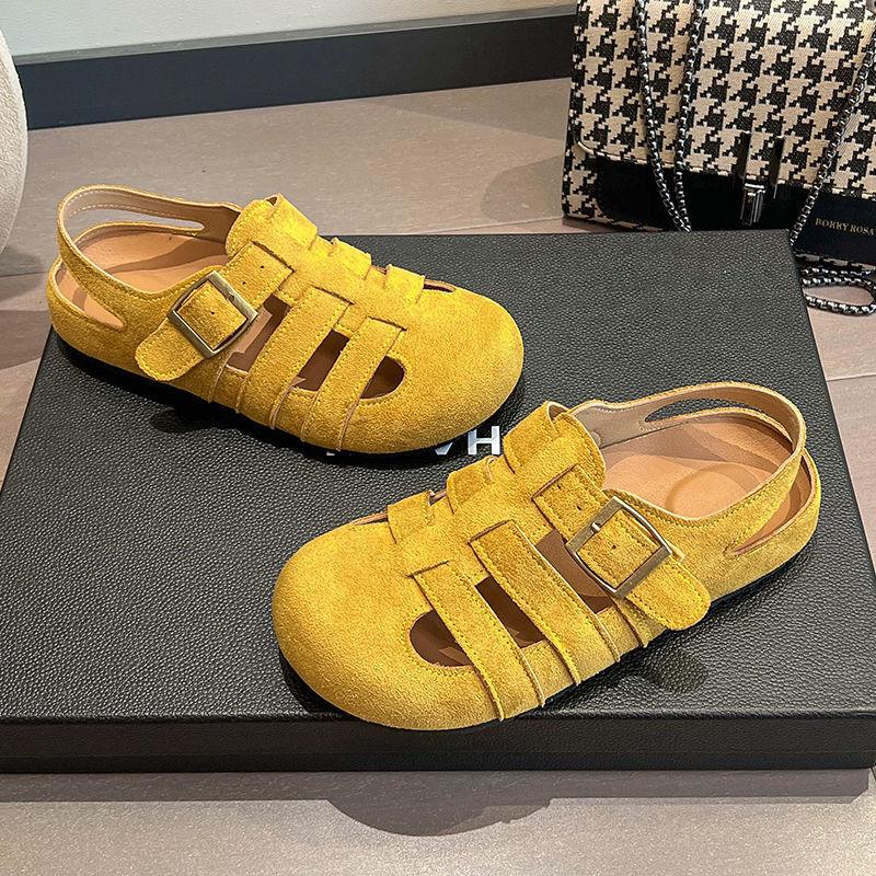 

Сандалии женские нескользящие туфли детские летние новая мода универсальные студенческие плоские туфли-клетка из свиной кожи 40 жёлтый