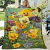 1pc Pansy Floral Theme Flannel Blanket Soft, Lightweight And Warm, Suitable for All Seasons Perfect for Bed, Sofa, Office, Camping, And Travel Versati