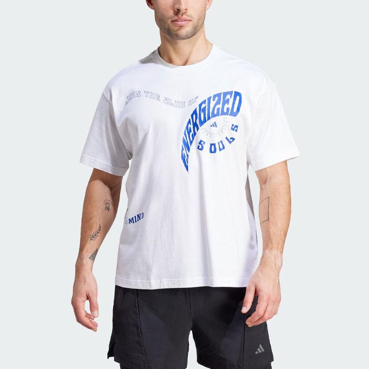 Adidas Letter Print Yoga Sports Casual Round Neck Short Sleeve Drop Shoulder T-Shirt Unisex T-Shirt White IS7114