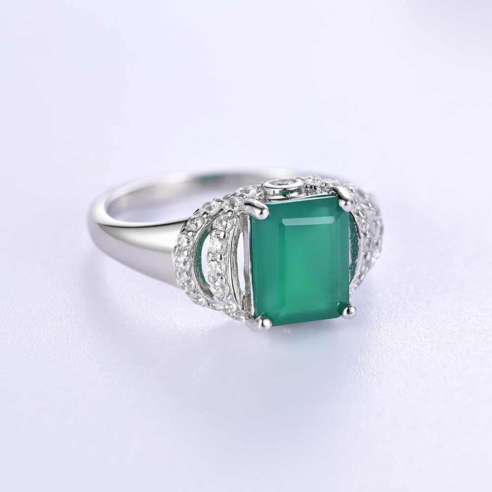 925 Sterling Silber Ring mit 2,5 Karat grünem Achat Natursteinen Feiner Schmuck für Frauen Ehefrau Tägliches Tragen Schönes Geschenk