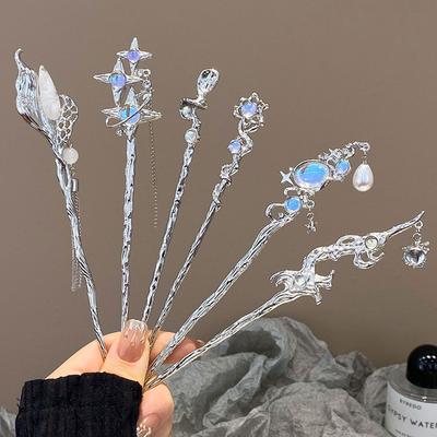 Épingle à cheveux à pampille en pierre de lune Ciel étoilé de luxe léger Accessoire pour cheveux Bâton à cheveux élégant pour femmes