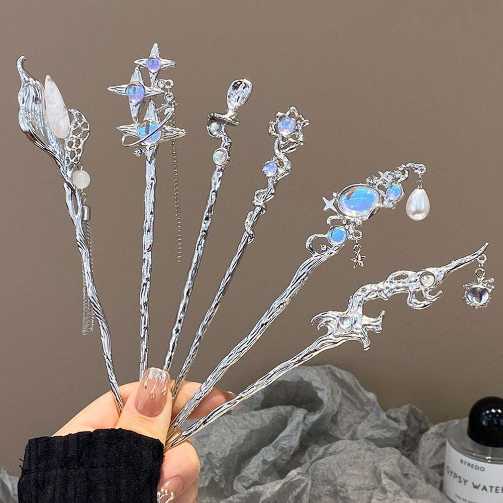 Light Luxury Starry Sky Moonstone Tassel Hairpin Hair Accessory Elegant Hair Stick for Women