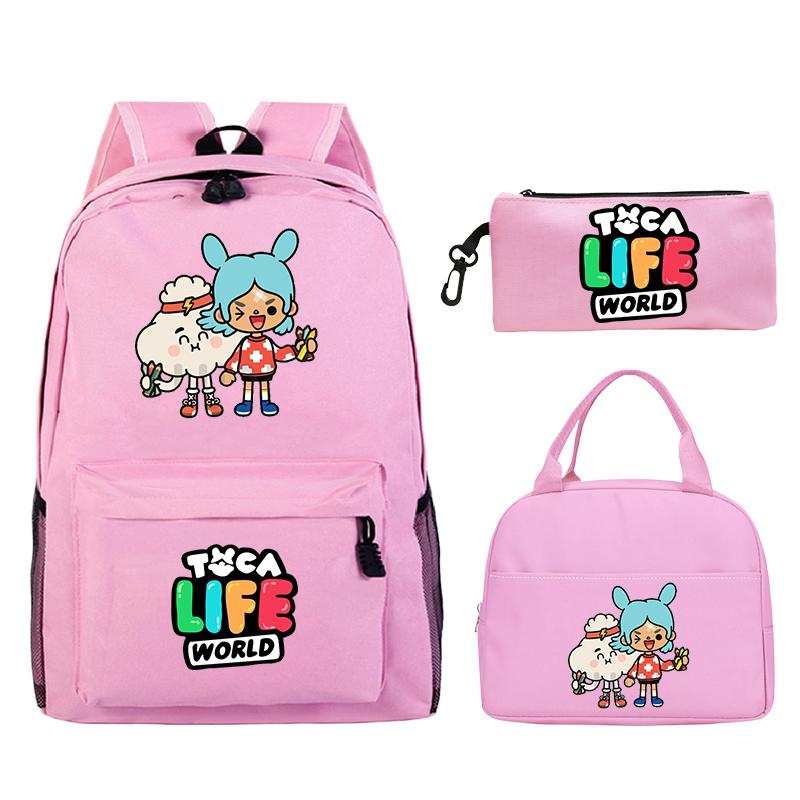 Toca Life World Print Children Backpack 3-Piece Set Student School Bag with Lunch Bag & Pencil Case, Lightweight for Boy & Girls