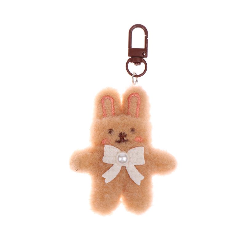 Bowknot Rabbit Plush Pendant Cartoon Bunny Keychain Soft Stuffed Doll Car Key Ring Backpack Bag Decor