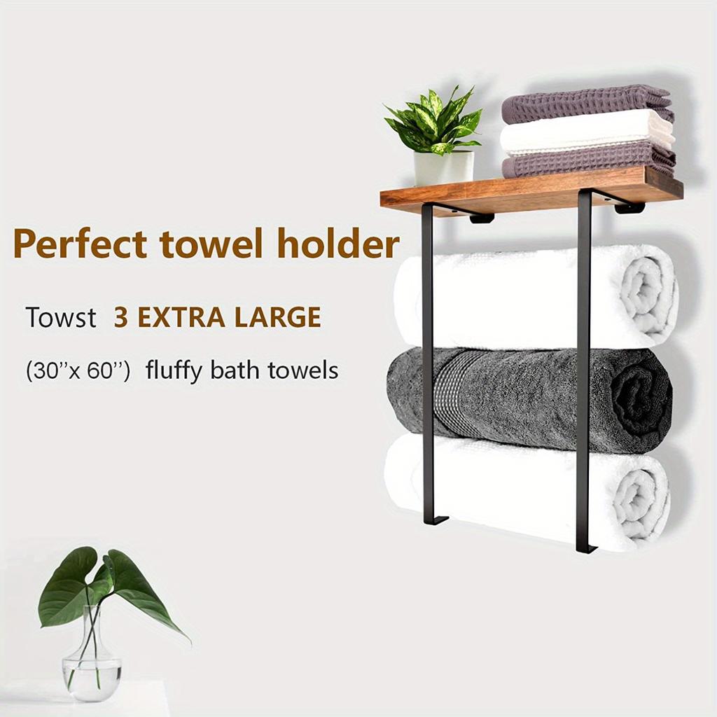 1pc Towel Rack Wall Mounted,Bathroom Towel Storage,Black Minimalist Design Storage Organizer for Towels, Hand Towels,Spa, Salon, RV