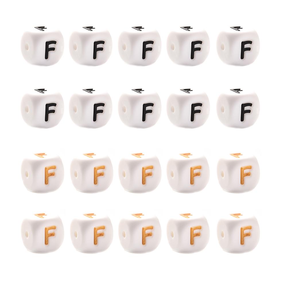 10Pcs 12mm Silicone Beads Letters Golden Black English Alphabet Letter Bead Bpa Free Material for Diy Chew Necklace Teether Toys