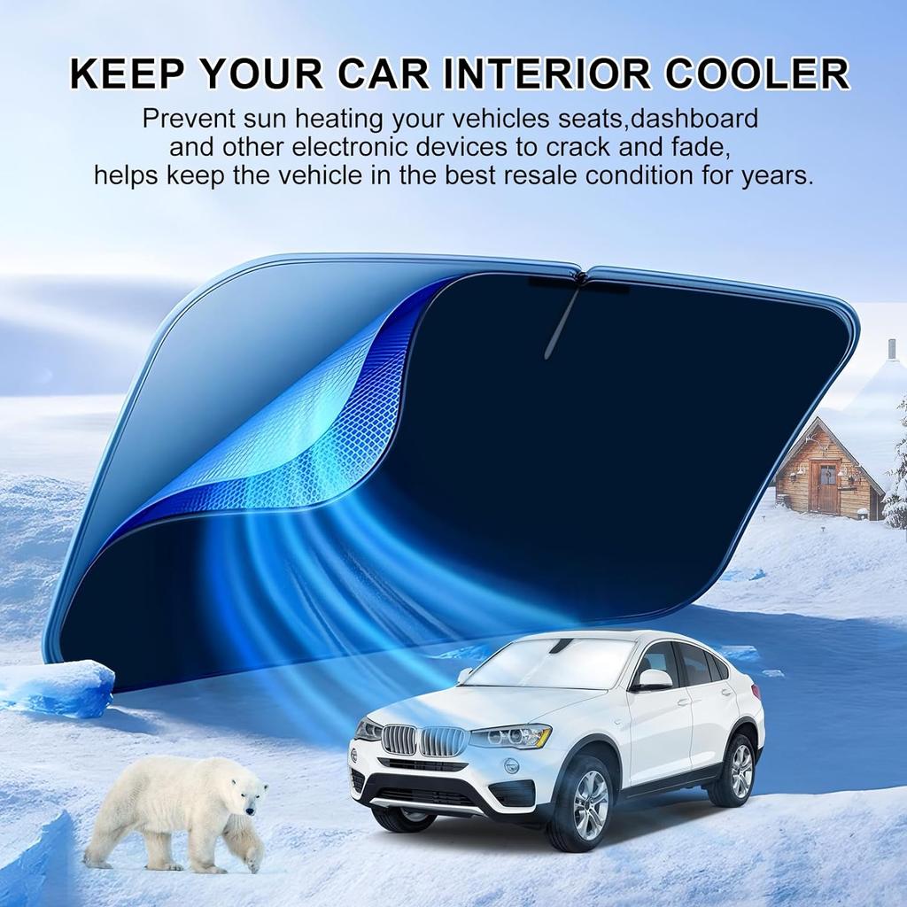 T TGBROS Windshield Sunshade Cover Custom Fit 2015-2018 Bmw X4 Accessories Foldable Visor Reflective Polyester Visor Heat-Proof Sunscreen