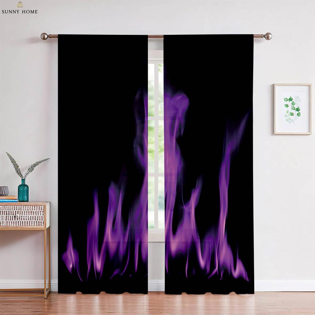 Flame Skull 3D Printed Curtains Cool Black Curtains Living Room Kitchen Bedroom Decorative Curtains Easy To Wash And Care 2 Pcs