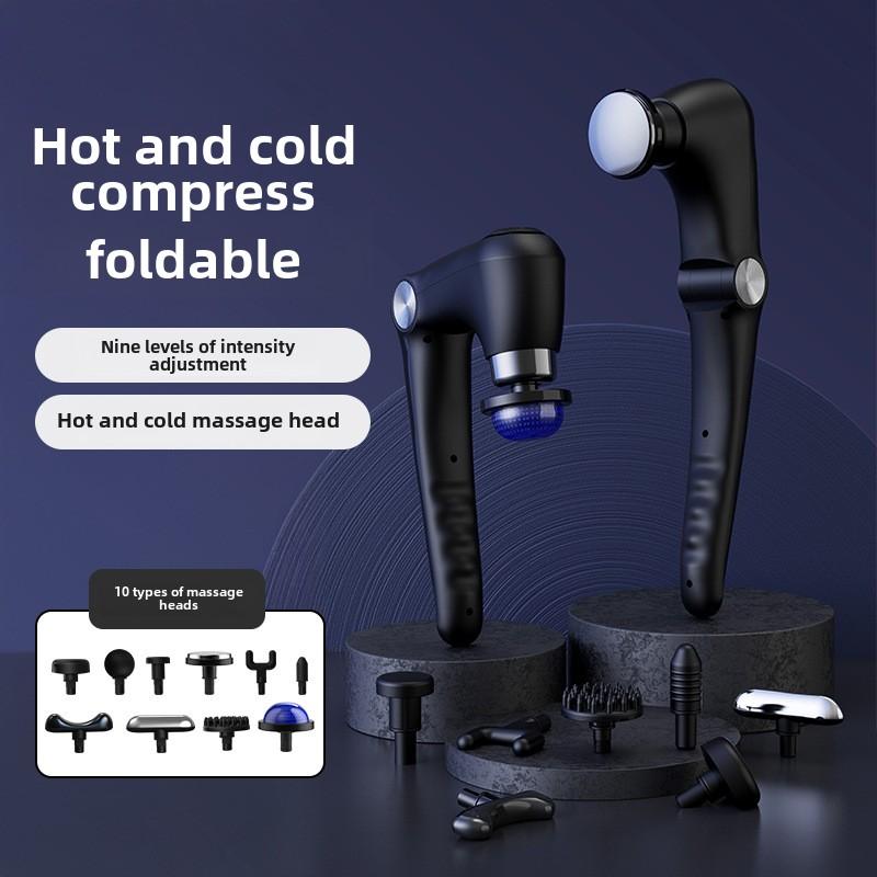 Fascia Gun Massage with Hot and Cold Heads 45 Degree Bend Foldable Multi-gear Adjustment Massage Gun for Fitness Muscle Relax