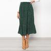 Women High Waist Linen Pleated Skirt Polka Dot Mid Calf Elastic Waist Spring Summer Autumn Casual Skirt Black Brown Green Red S XL