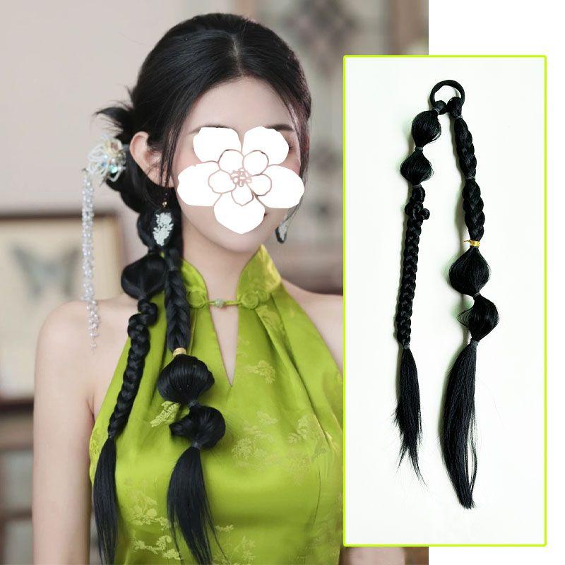 

Wig New Chinese Style Female Ponytail Cable Stitch Long Braid New Chinese Twisted Gold Thread Braid Bridal Hairstyle Photography Dreadlocks Figure model (Lantern braids) F