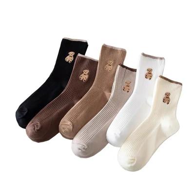 1 Pair Cute Cartoon Bear Calf Sock for Kids Girl Sweet Embroidery Bear Children Sock Spriang Autumn Soft Cotton School Sock