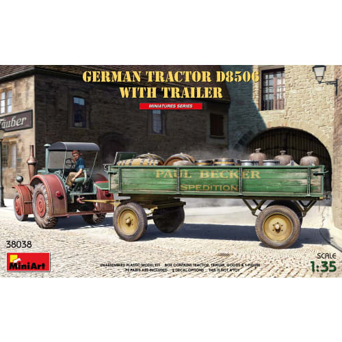 Miniart 1/35 Scale German Tractor D8506 with Trailer Plastic Model Kit MA38038 MIN38038