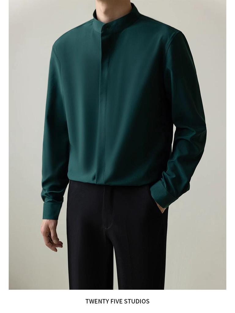 2025 Men's Slim Fit Non-Iron Long-Sleeve Business Shirt - Light, Mature Korean Style for Spring and Autumn