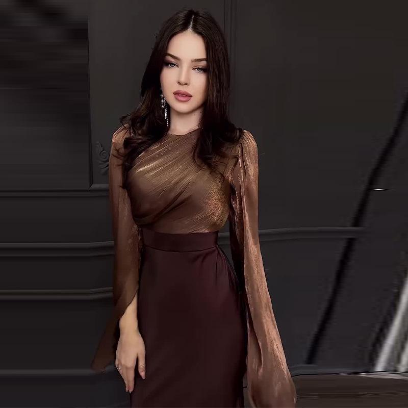 2024 Autumn Elegant Slim-Fit Spliced Glass Sand Dress for Women