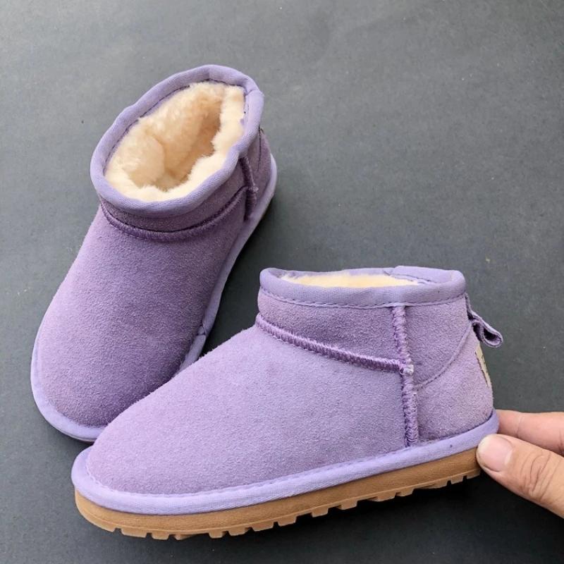 Winter Children Snow Boots 2027 New Design Baby Cow Suede Upper Warm Shoes With Thick Plush Boys Girls Toddler High-top Fur Boot