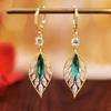 Fashion Shiny Zircon Green Leaf Pendant Earrings for Women Temperament Versatile Birthday Party Anniversary Jewelry Mujer