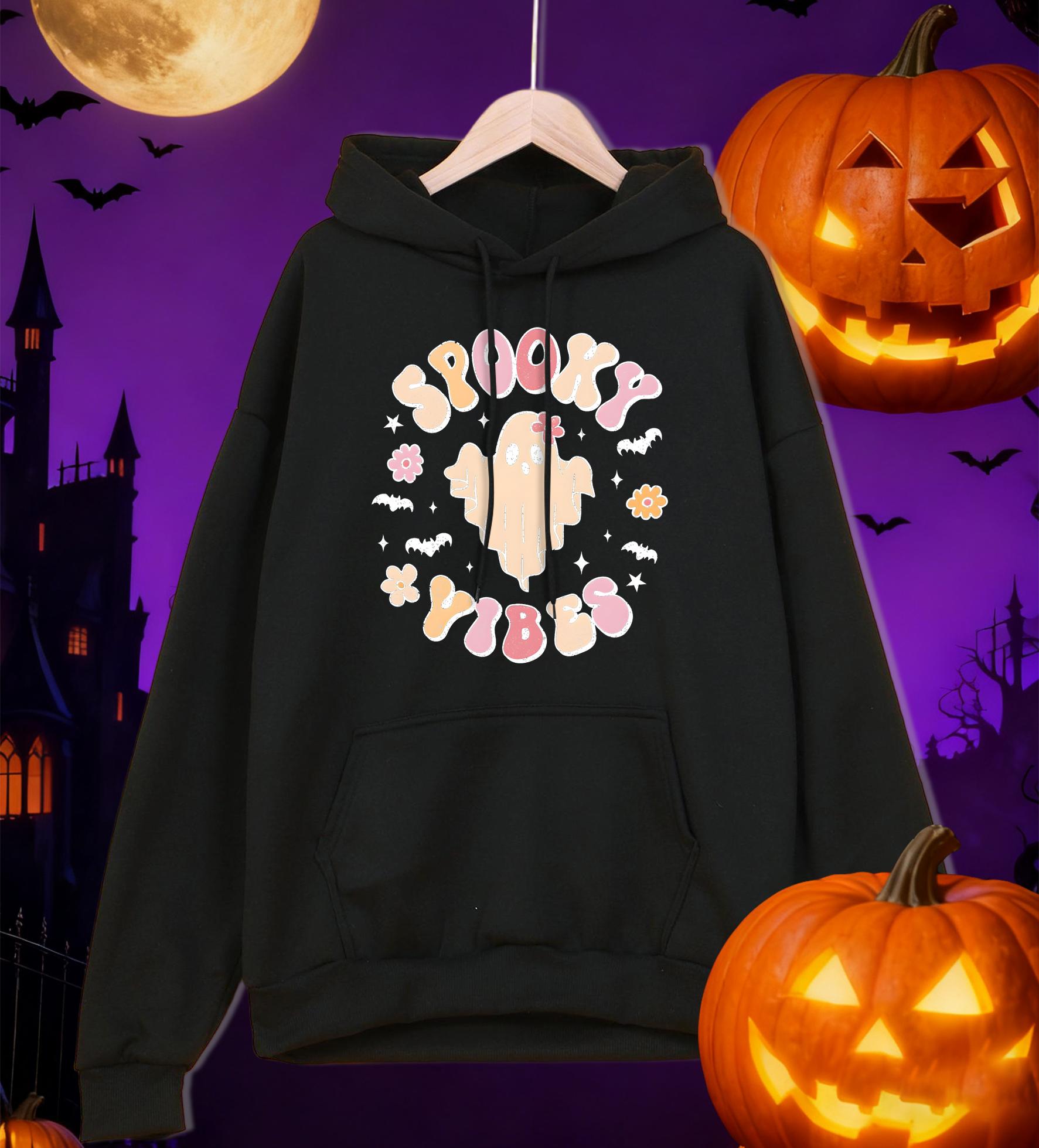 

Halloween Spooky Vibes Printing Mens Hoody Pocket Hip Hop Hoodies Casual Loose Unisex Pullovers Autumn Fleece Streetwear 3XL