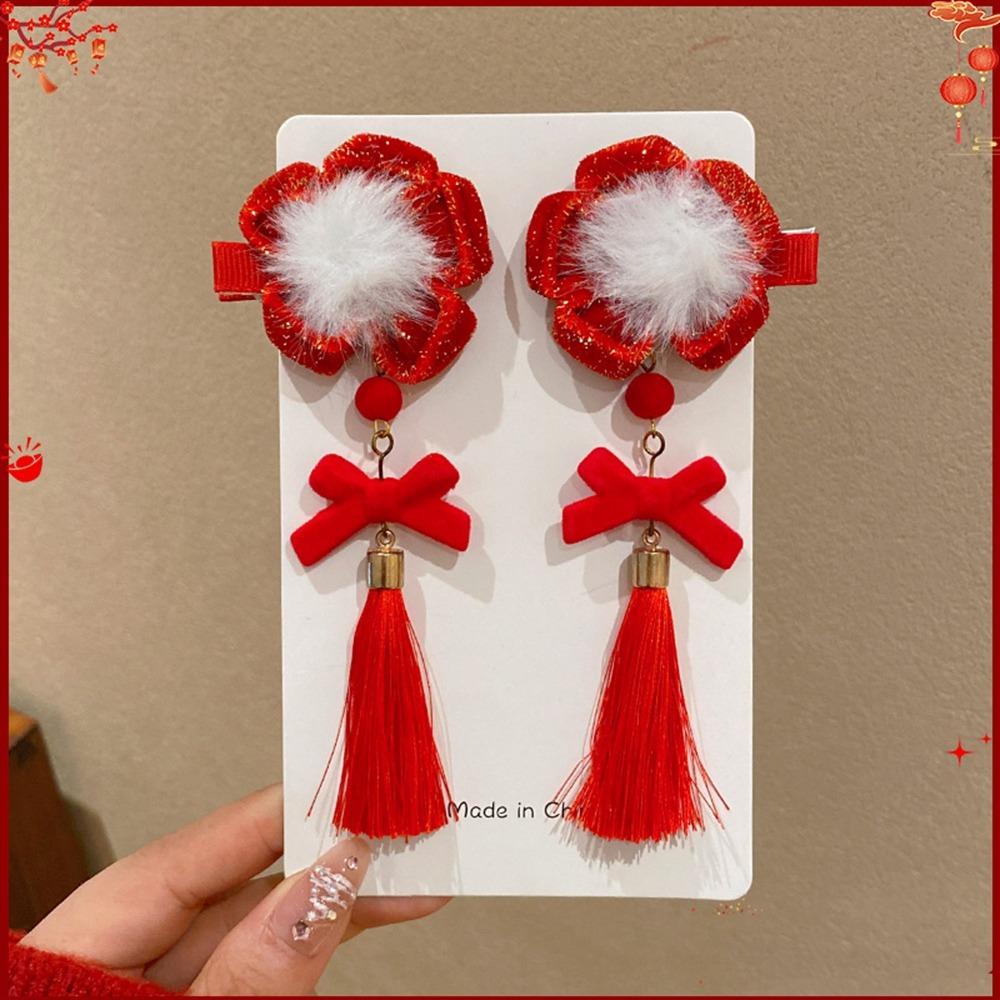 Plush Children Red Bow Hairpin Cat Ears Hanfu Hair Sticks All-match Ancient Style Hairpin  Girls