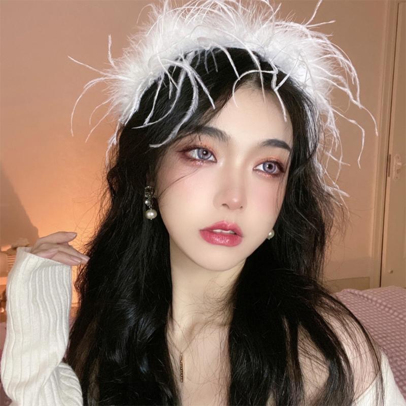 Girls Headband Scrunchies Feather Design Hair Hoops for Special Events Stage Show Plain Color Gorgeous Hair Accessories