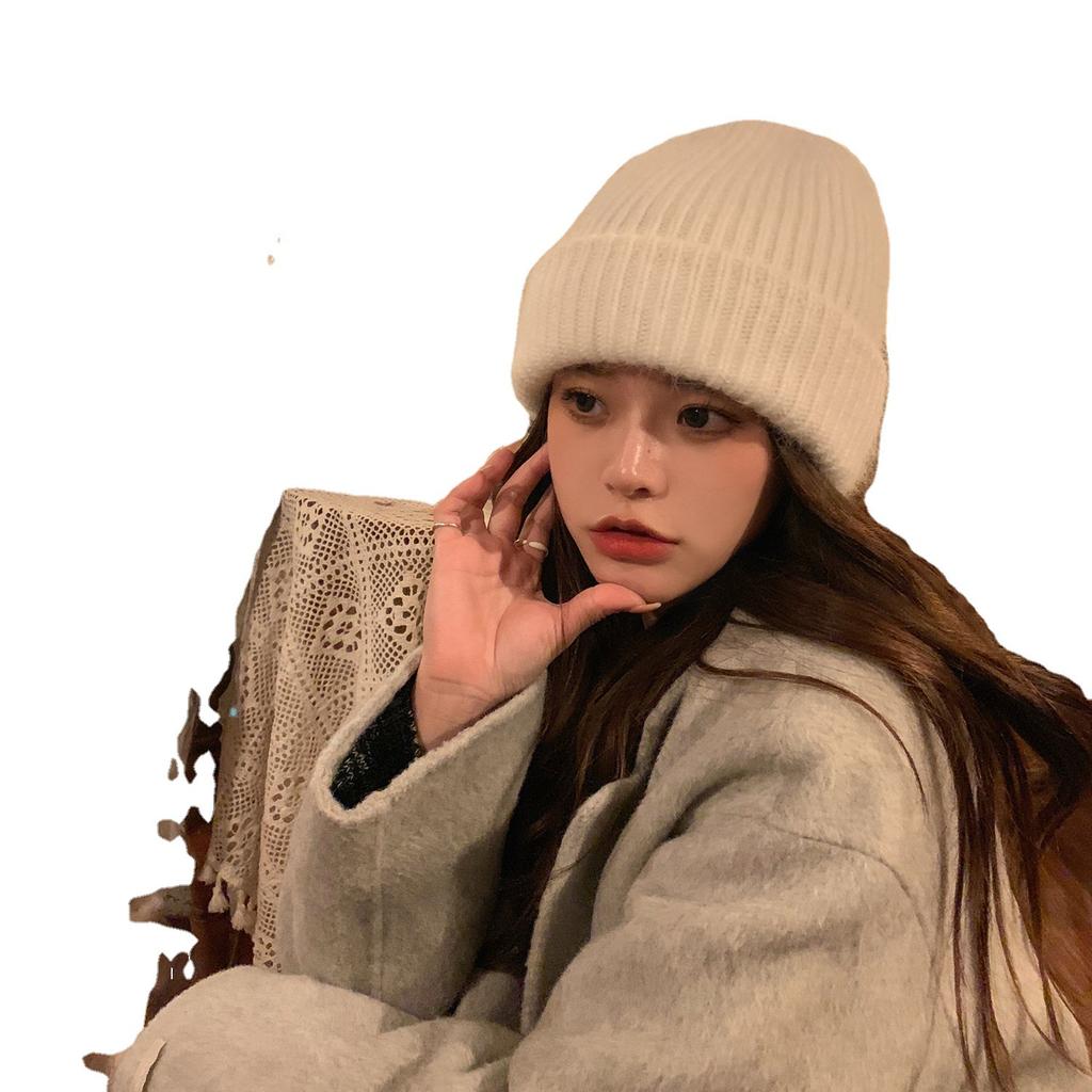 Rabbit Fur Hat, White Wool Hat, Women's Autumn and Winter Warm Fashion Versatile Leisure Student Cold Hat Han