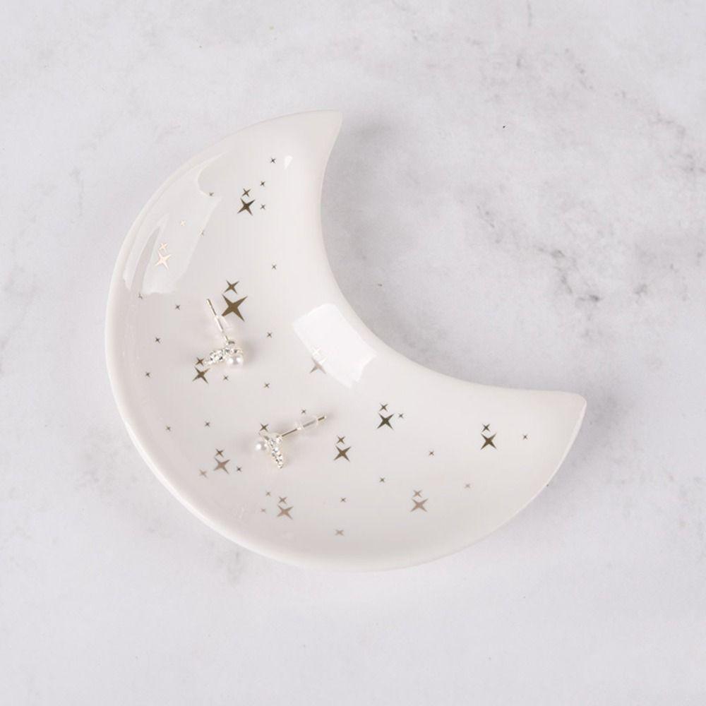 Ceramic Moon Shape Jewelry Dish Minimalist Key Storage Holder Desktop Ornaments
