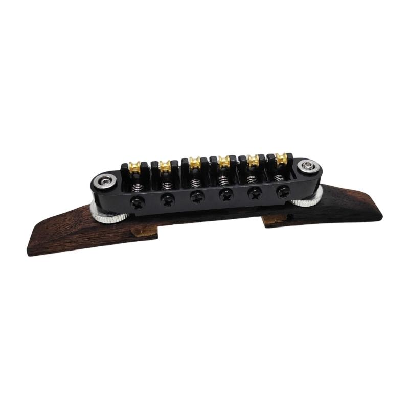 High Performances Fixed Saddles Rosewood Bridge Electric Guitar Bridge Tailpiece with Golden Roller Saddles Easy to Use