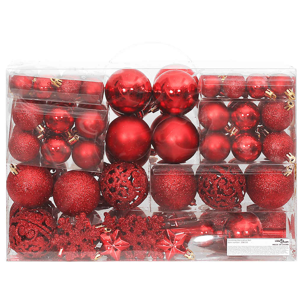 111 pc Christmas Ornament Set Red Polystyrene