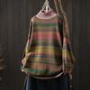 Winter Women's Colorful Striped Oversized Knit Sweater with Half-High Collar