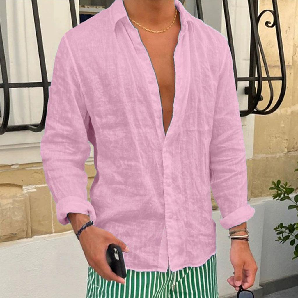Summer Men's White Linen Long Sleeve Shirt - Casual Dailywear Lightweight and Comfortable Perfect for Vacations