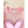 European Sizes Girls' Soft Crewneck Sweatshirt Pink Heart Pattern Design, Casual All-Match for Fall Winter, Ideal Holiday Present.