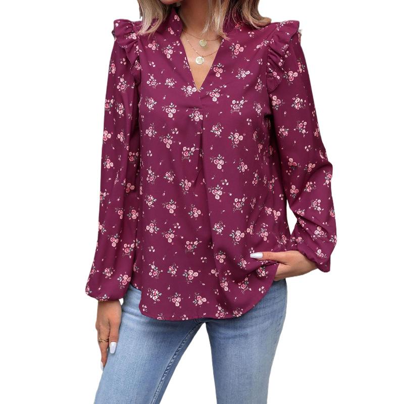 Comfortable Tops Woman Clothing Fashion Casual Tops Shirts Fashionable and Casual Temperament Fall Women's Long-sleeved Floral Print Shirt Female