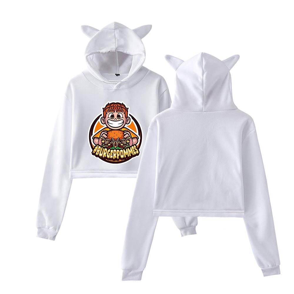 Icrimax Burgerpommes Pullover Girls Casual Cat Cropped Hoodies Female Long Sleeve Sweatshirts Crop Top Women's Hoodie Sexy Tops