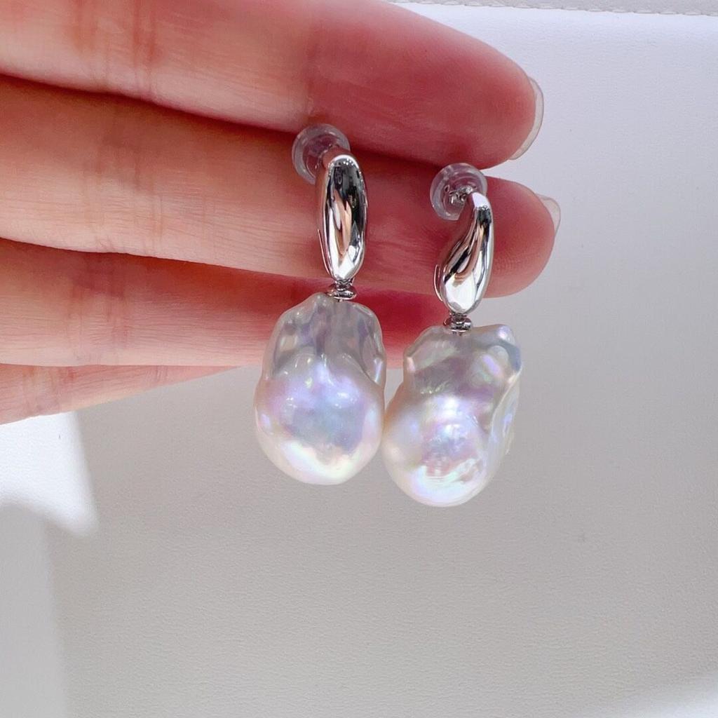 Orecchini a Pendente Moda Perle Barocche Naturali 13-14mm Vassoio Vuoto in Argento 925 Fai da Te Gioielli Raffinati da Matrimonio per Donne