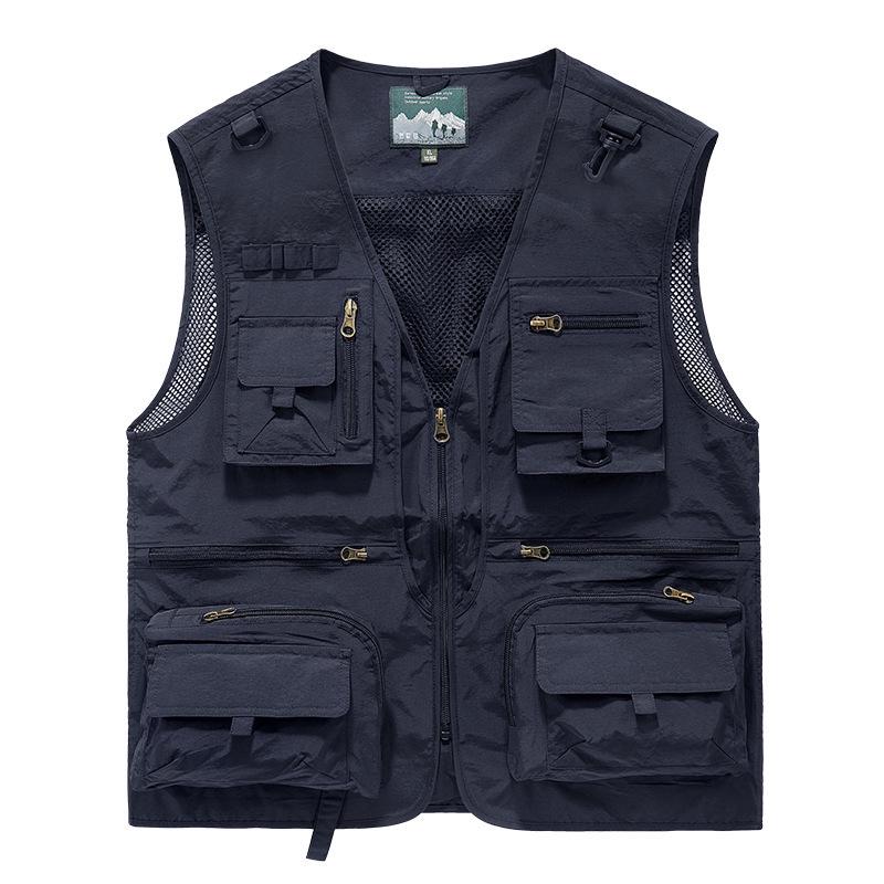 Gilet de pêche en maille à poches multiples à séchage rapide pour homme - Veste décontractée d'extérieur Printemps & Automne
