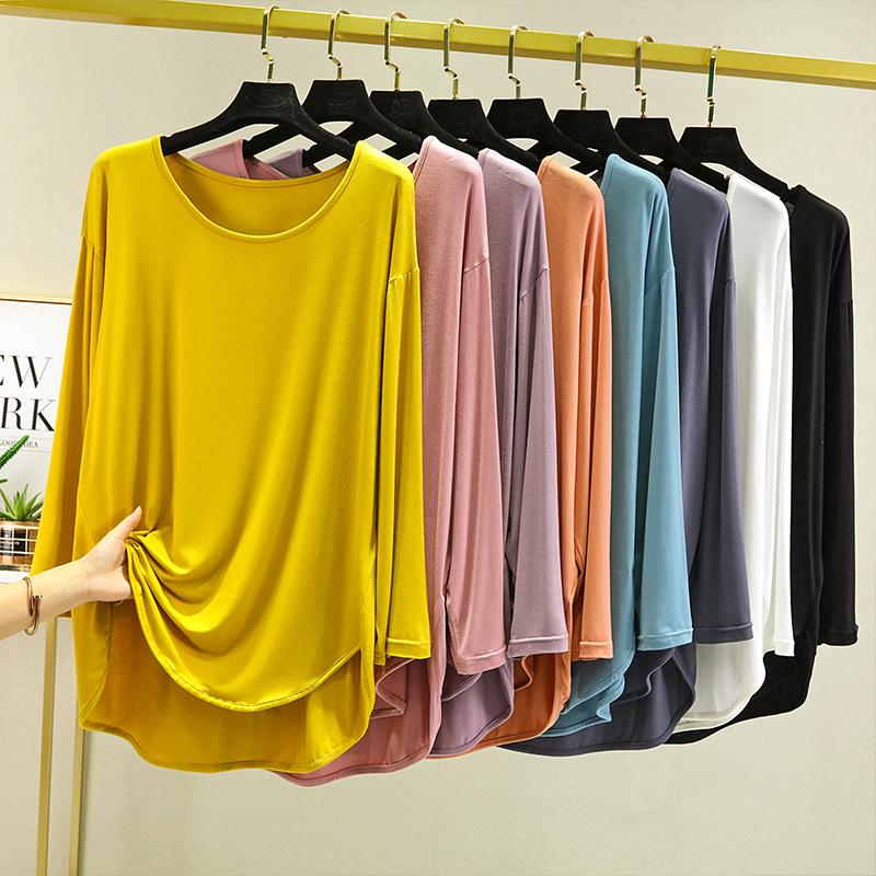 T-shirt da Donna in Modal Larga a Maniche Lunghe - Primavera/Estate Sottile Girocollo Taglie Forti Versatile Top alla Moda