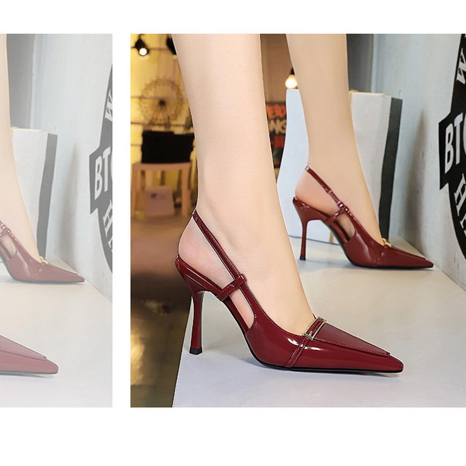 Women s Leather Metal Buckle Backless Stiletto Pumps 39 3590₽