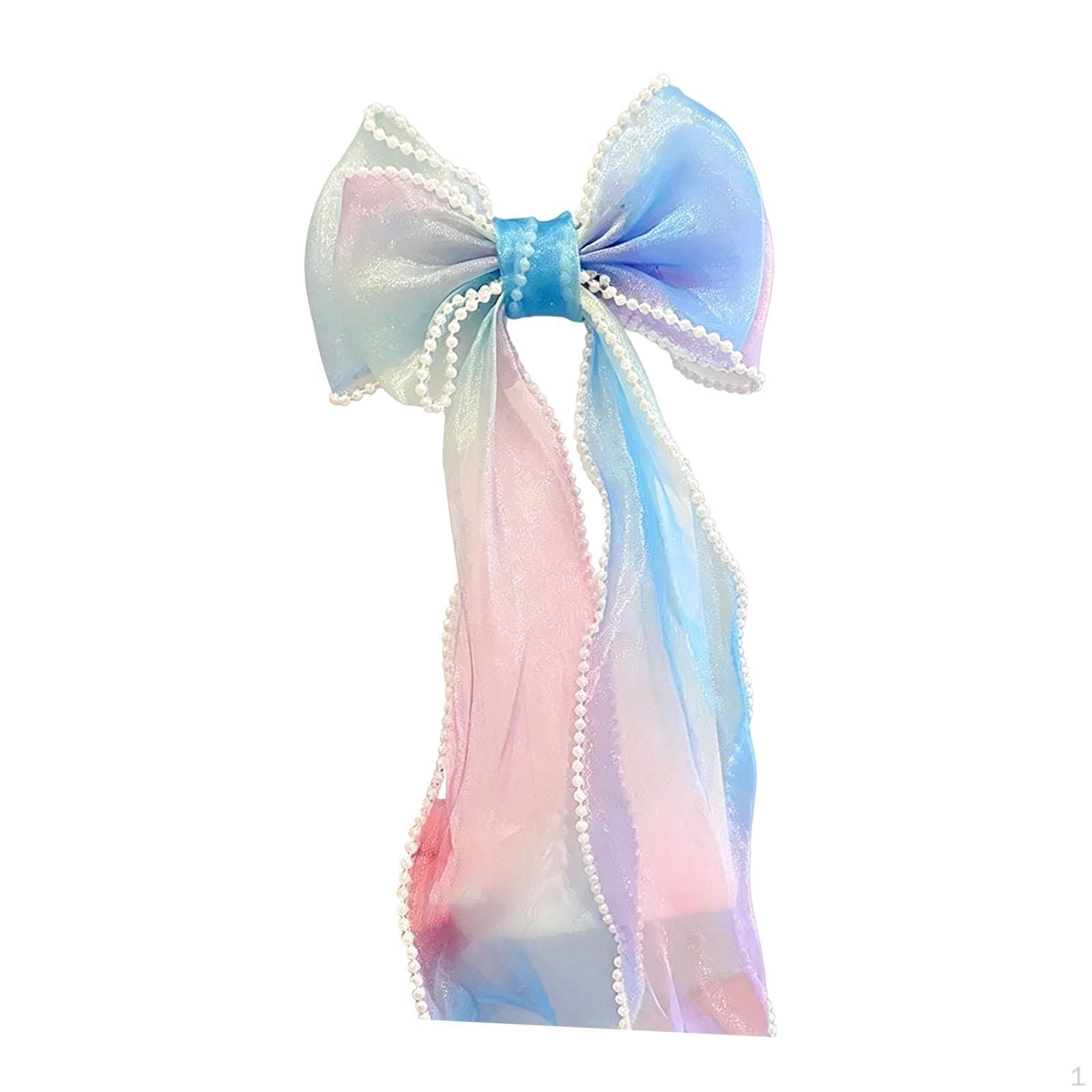 

Bow Hair Clip Princess Bowknot Barrette Lace Ribbon Accessory Pearl Lightweight Suitable for blue pink