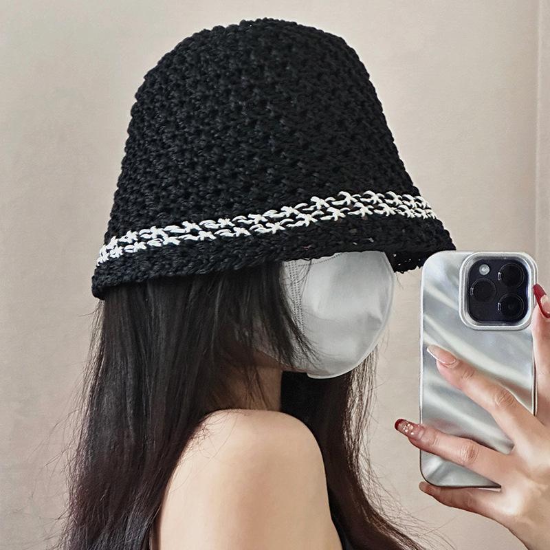 Foldable Bucket Hat Women's Sunshade Sunscreen Hat Simple Color Matching Milk Silk Woven Bucket Hat