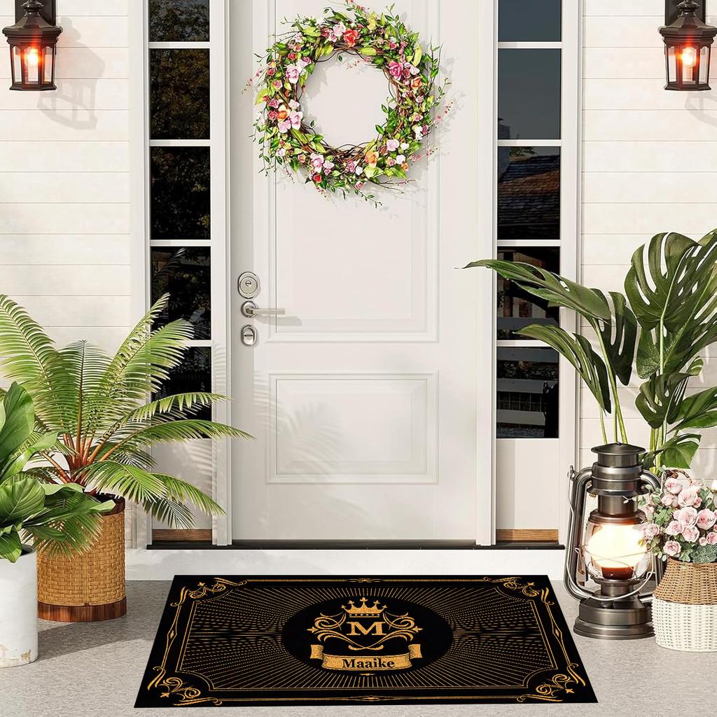 Family Name Personalized Doormat Rubber Wreath Letter Monogram Door Mat Non-Slip Entryway Rug Floor Foot Mats Home Decor