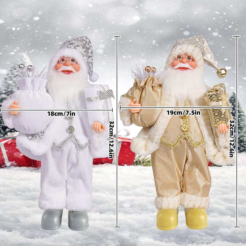 12" Dekorace Santa Clause s brýlemi, požehnáním a taškou s dárky, Vánoční stojící figurky, ozdoby na Nový rok, vánoční dekorace