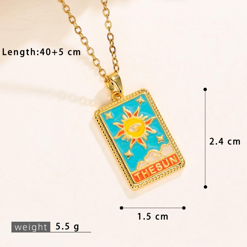Retro Boyfriend Style Square Tarot Card Pendant Necklace with Zircon Clavicle Chain 