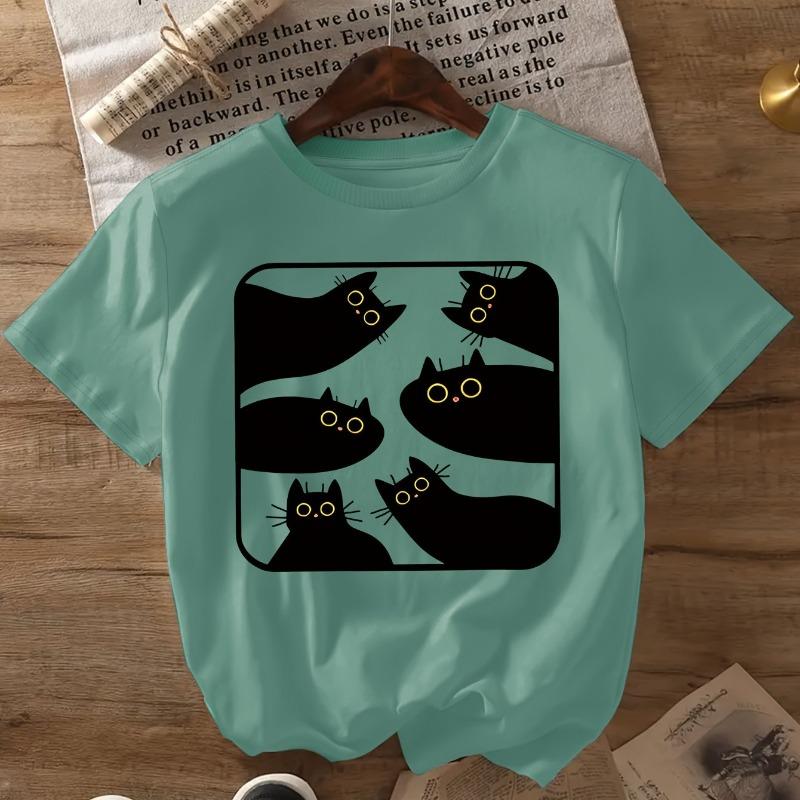 Retro Cat, Funny Cat, Cat Lover Gift, Retro Pattern Printed Spring/Summer Women s Popular Fashion Pure Cotton T-shirt S
